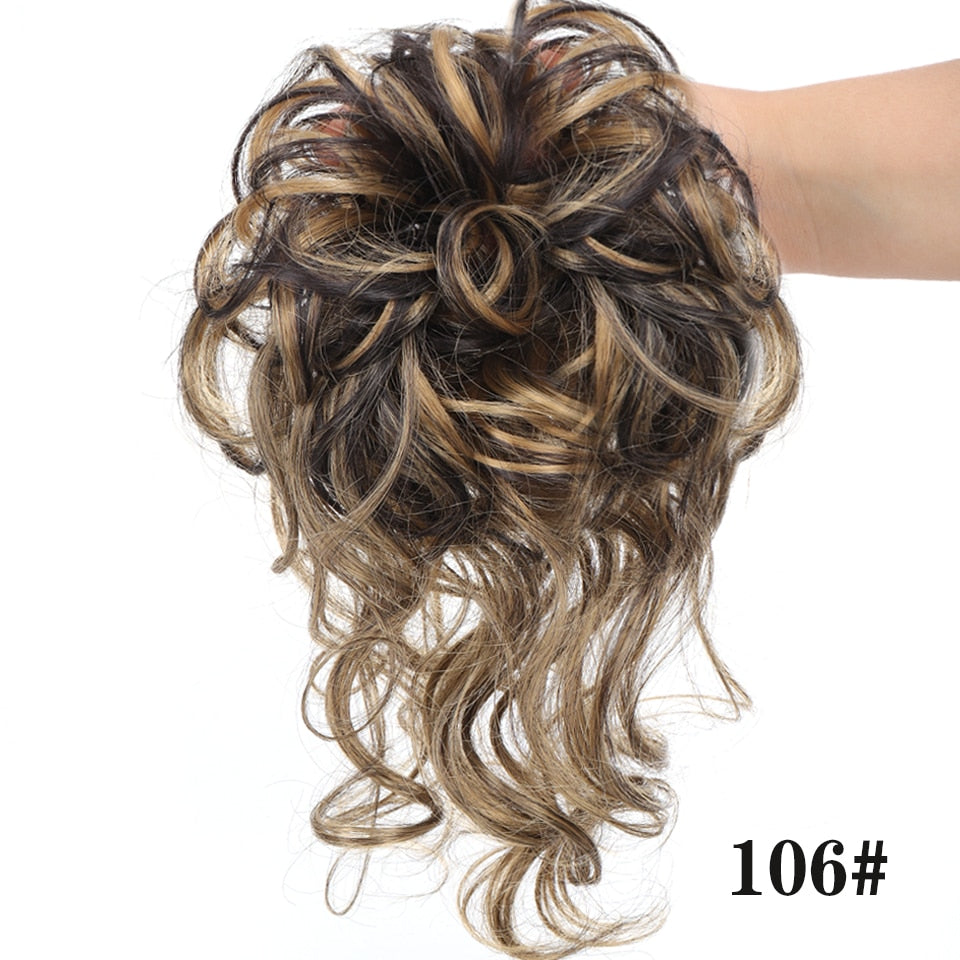 LUPU Synthetic Hair Bun Chignon Messy Curly Hair Band Elastic Scrunchy False Hair Pieces For Women Hairpins Black Brown