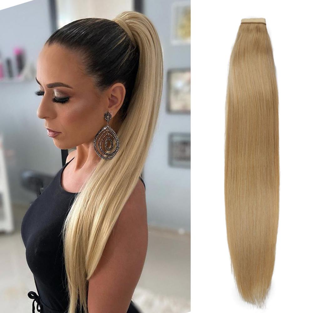 Real Beauty Ponytail Human Hair  Remy Hair Extensions European Warp Around Drawstring Clip Ins Ponytail Highlight Blonde Brown