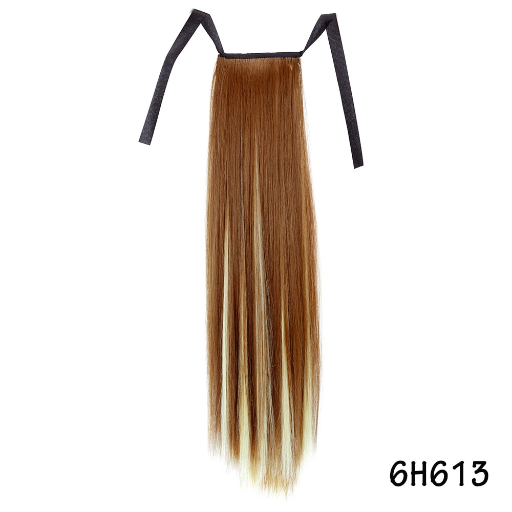 AZIR Long Straight Ponytail Hair Synthetic Extensions Heat Resistant Hair 22Inch Wrap Around Pony Hairpiece for Women