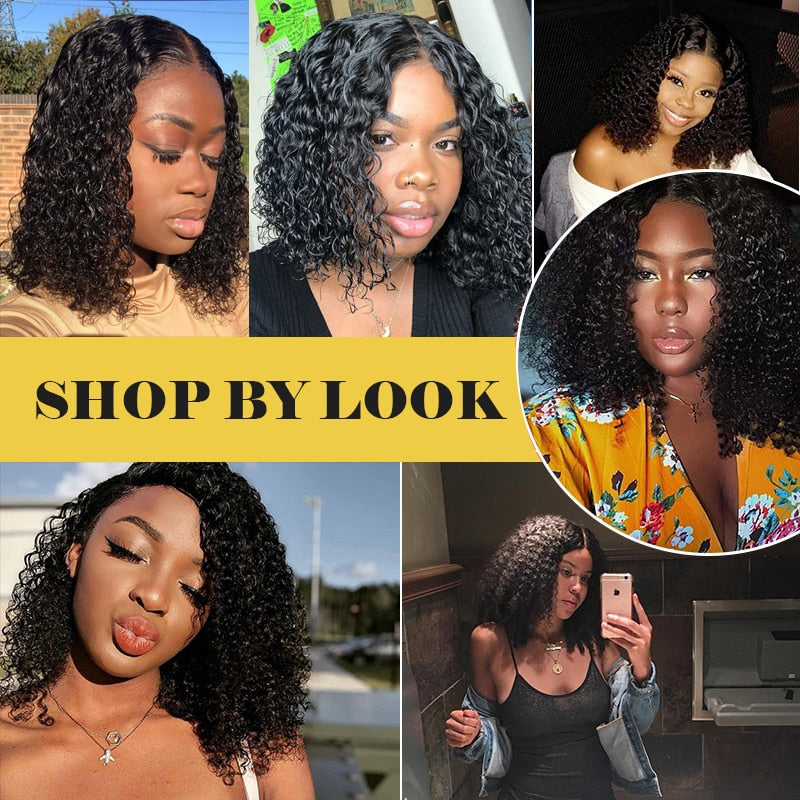 Brazilian Curly Bob Human Hair Wig 13x4 Deep Wave Lace Front Human Hair Wigs for Women HD Transparent Lace Frontal Closure Wig