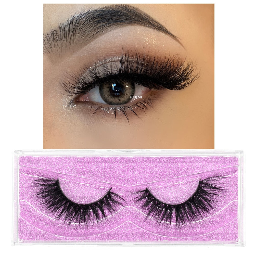 FOXESJI 3D Mink Lashes Makeup False Eyelashes Fluffy Thick Cross Cruelty free Natural Mink Eyelashes Eyelash Extension Lashes