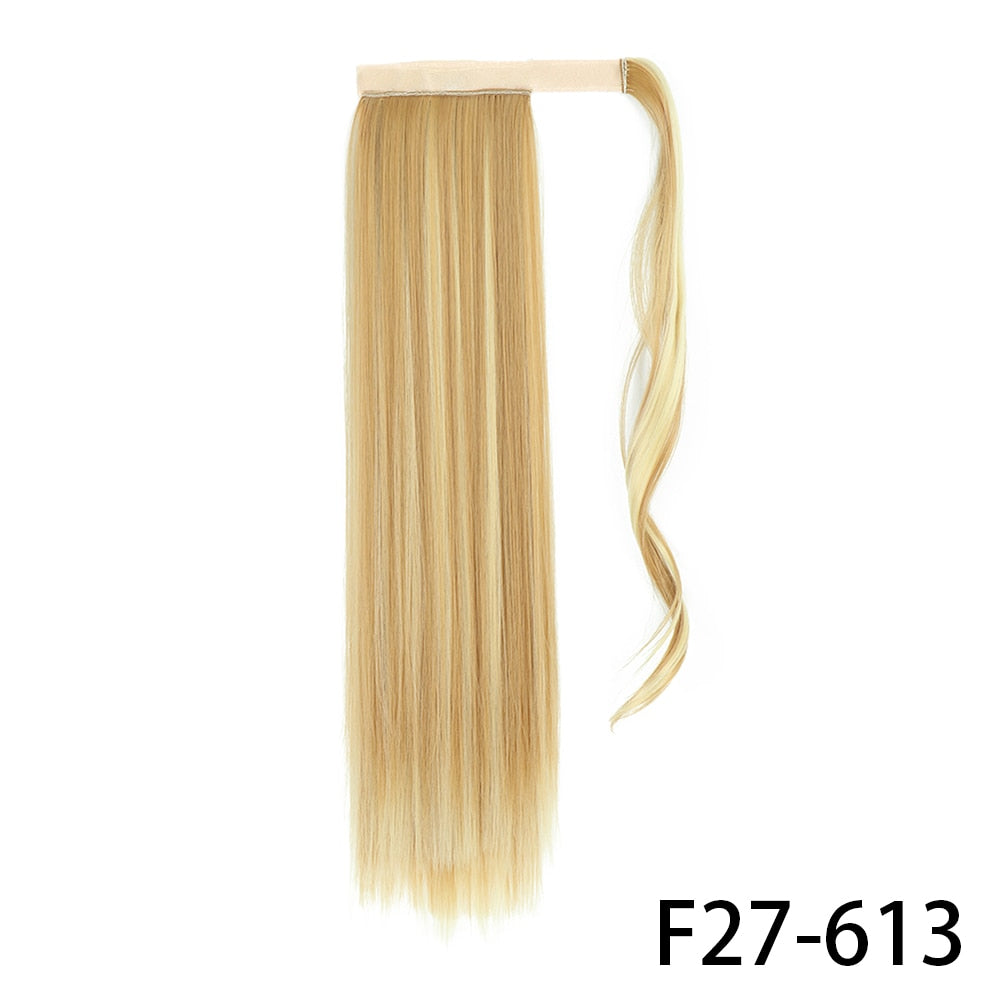 AZIR Long Straight Ponytail Hair Synthetic Extensions Heat Resistant Hair 22Inch Wrap Around Pony Hairpiece for Women