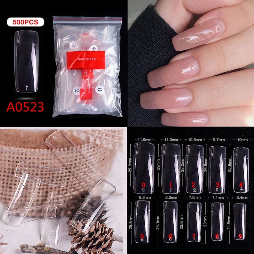 Makartt 500pcs Coffin Fake Nail Tips Clear Natural XXL Gel Tips Full Cover False Acrylic Stiletto Ballerina Nails Press on Nail