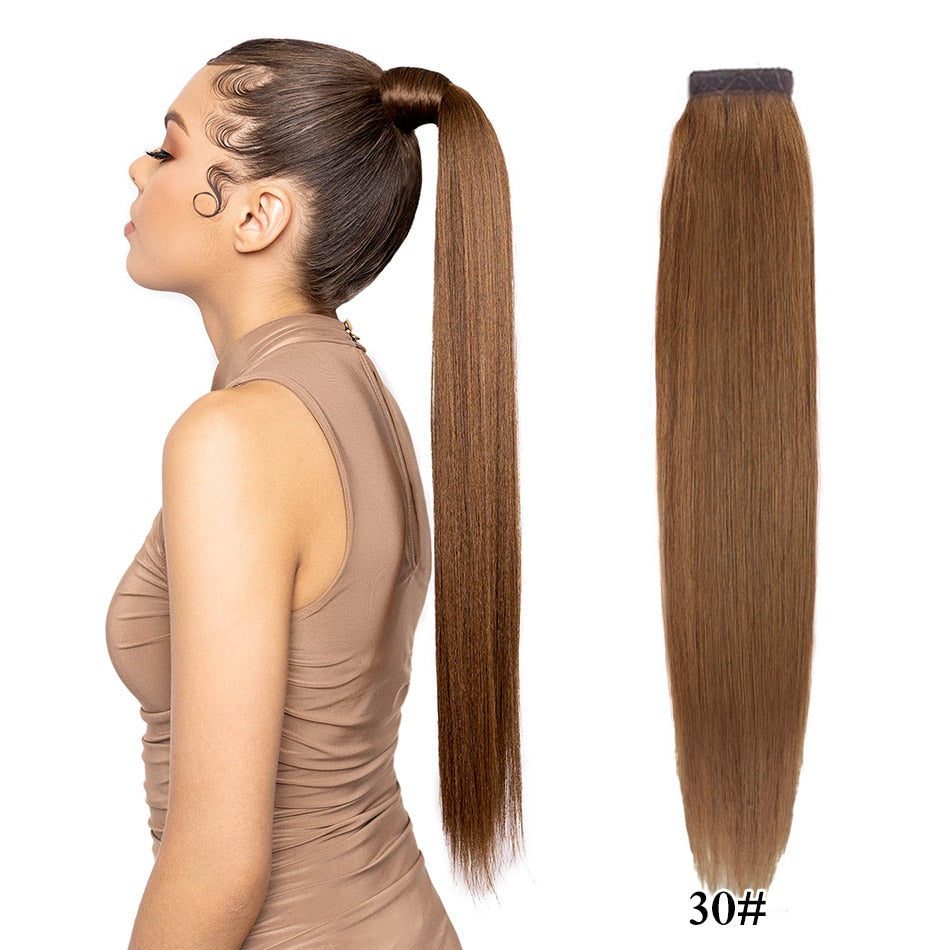 Real Beauty Ponytail Human Hair  Remy Hair Extensions European Warp Around Drawstring Clip Ins Ponytail Highlight Blonde Brown