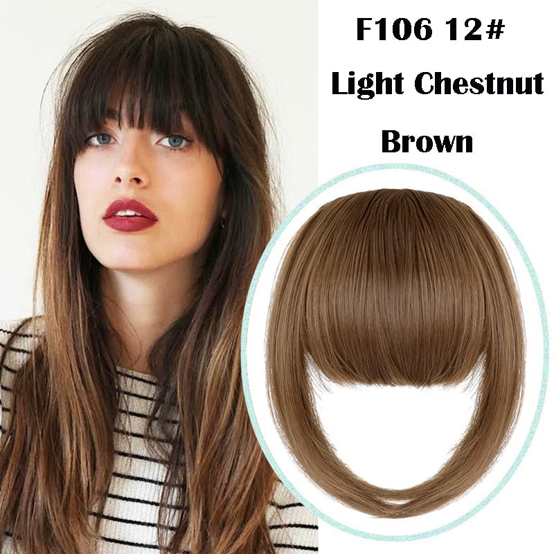 SHANGZI False Bangs Synthetic hair Bangs Hair Extension Fake Fringe Natural hair clip on bangs Light Brown HighTemperature wigs