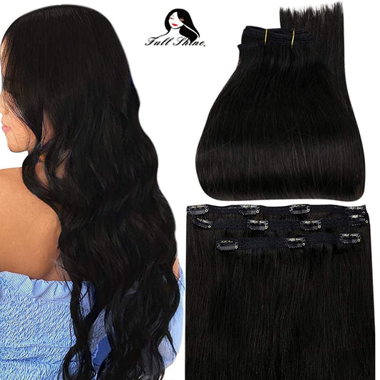 Full Shine 50 Grams Clip On Human Hair Extensions Ombre Color 3Pcs 100% Machine Remy Human Hair Hairpins Clip In Hair Extensions