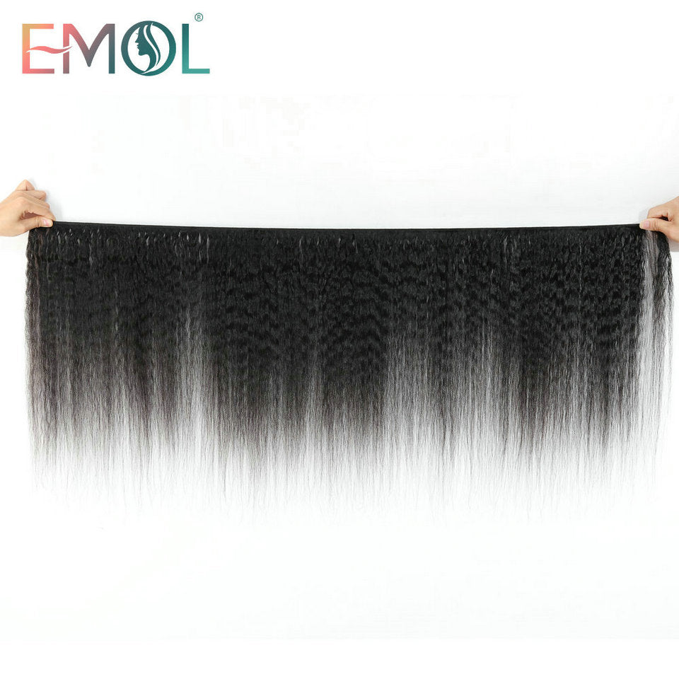 Kinky Straight Hair Bundles 100% Human Hair Extensions Wholesale Vendor Yaki Straight Hair 3/4 Bundles Natural Hair Weave EMOL