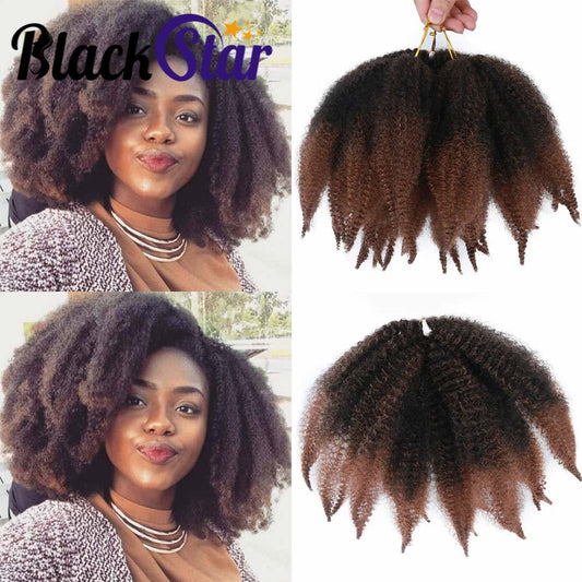 Black Star Afro Kinky Twist Crochet Marley Braiding Hair Marley Kinky Hair 8inch Short Synthetic Hair Extensions for Women