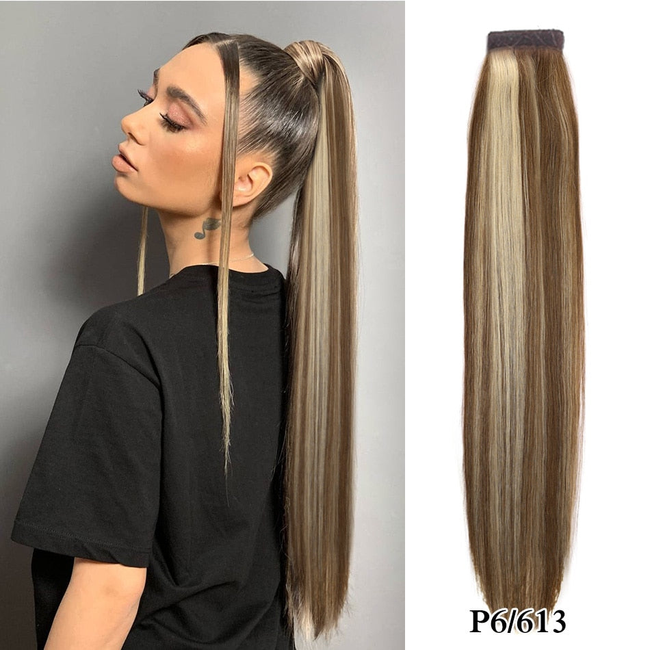 Real Beauty Ponytail Human Hair  Remy Hair Extensions European Warp Around Drawstring Clip Ins Ponytail Highlight Blonde Brown