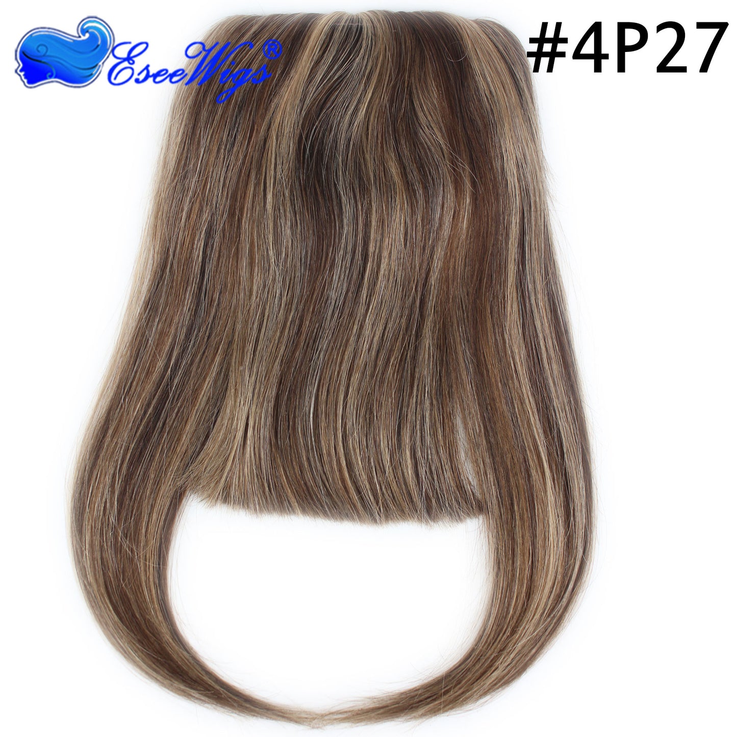 27P613 Blonde Mixed Brown Color Brazilian Human Hair Clip-in Hair Bangs Full Fringe Short Straight Hair Extension for women 6-8&quot;