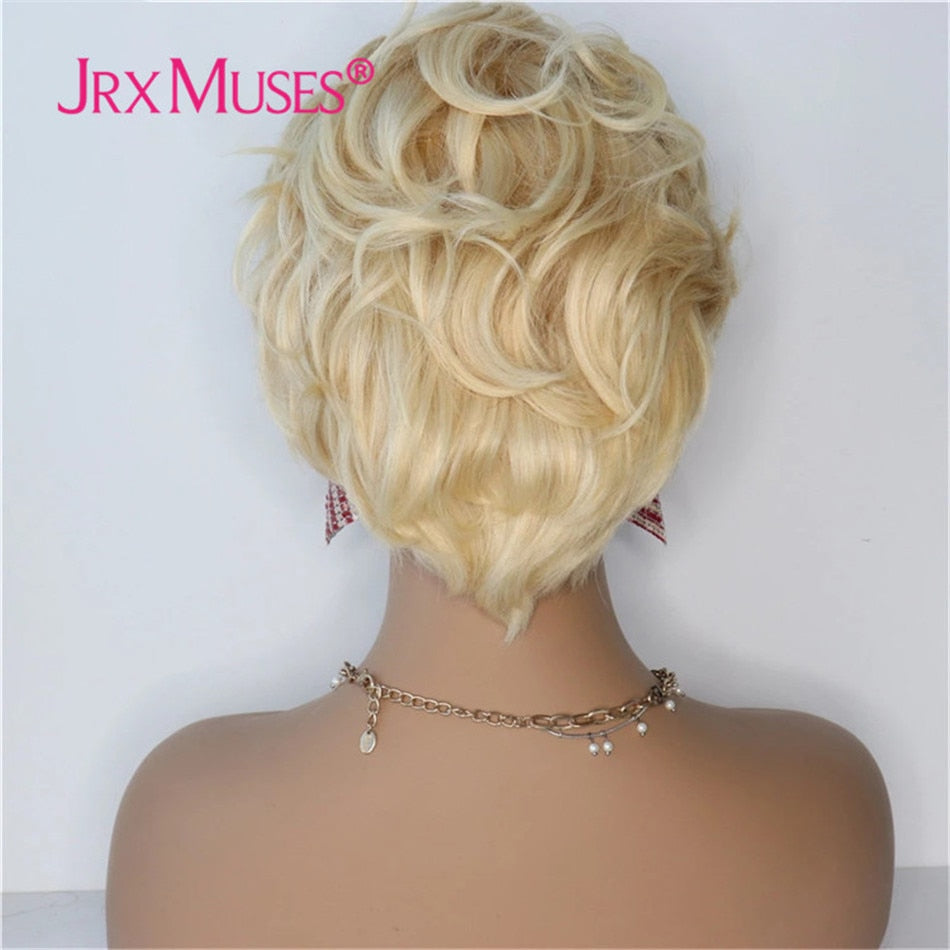 Blonde Color 613 Short Human Hair Wigs For Black Women Pixie Cut Brazilian 4x4 Closure Wigs Preplucked With Baby Hair