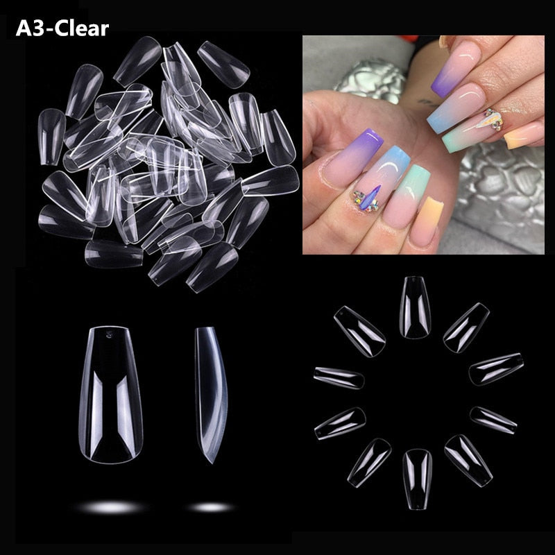 Makartt 500pcs Coffin Fake Nail Tips Clear Natural XXL Gel Tips Full Cover False Acrylic Stiletto Ballerina Nails Press on Nail