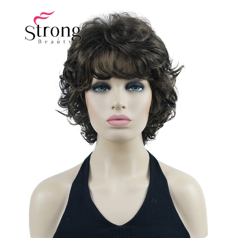 StrongBeauty Short Wig Soft Tousled Curls Blonde Highlights Full Synthetic Wigs COLOUR CHOICES