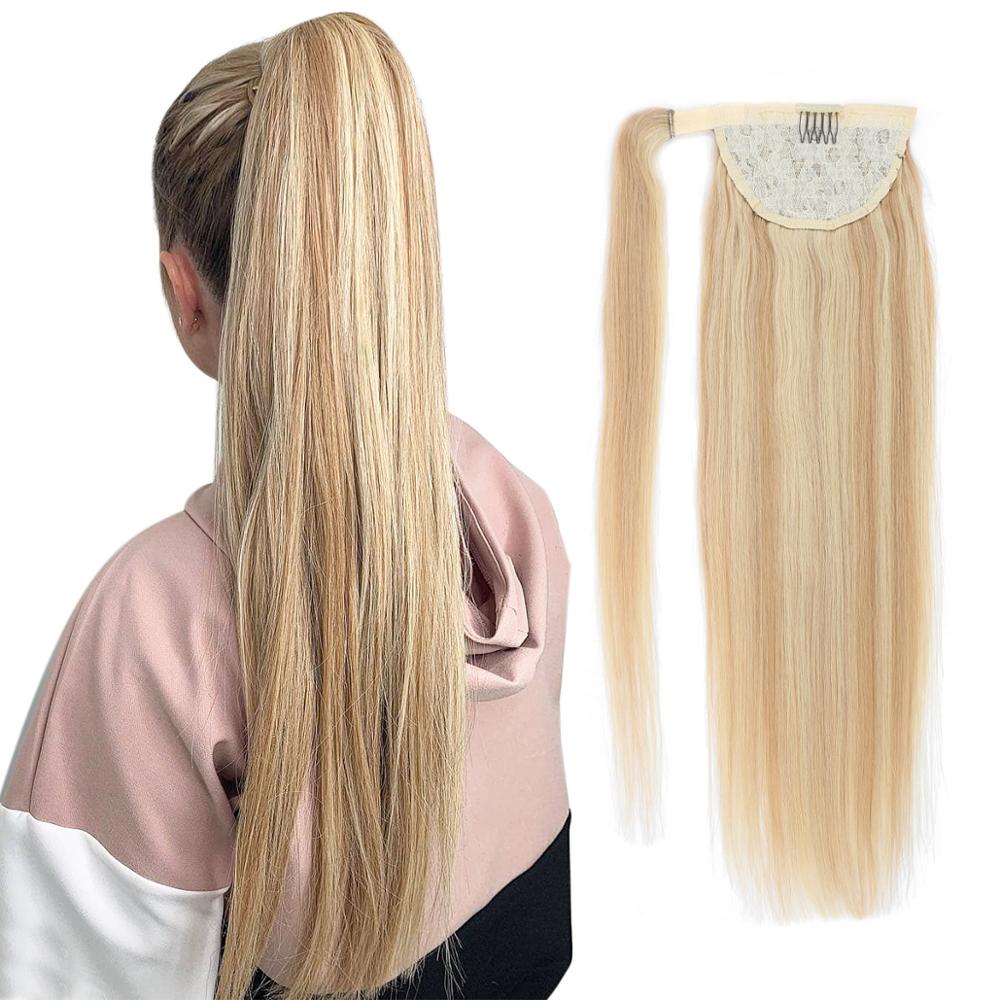 Real Beauty Ponytail Human Hair  Remy Hair Extensions European Warp Around Drawstring Clip Ins Ponytail Highlight Blonde Brown