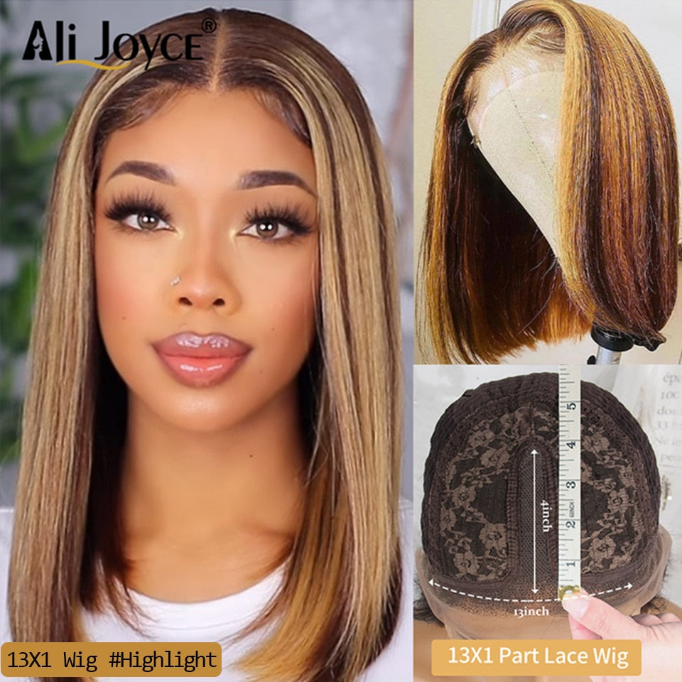 Straight Bob Wig 13X4 Lace Front Wigs For Black Women Highlight Wigs Remy Hair Brazilian Colored Short Bob Ombre Human Hair Wigs