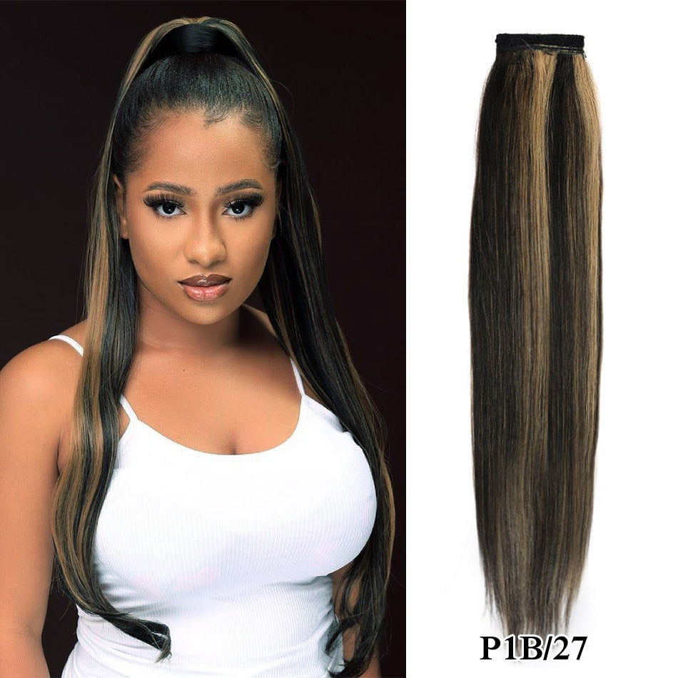 Real Beauty Ponytail Human Hair  Remy Hair Extensions European Warp Around Drawstring Clip Ins Ponytail Highlight Blonde Brown