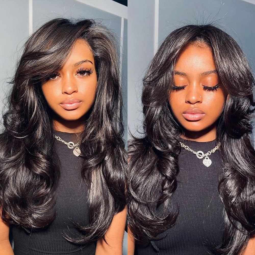 Medium Length Body Wave Swiss Lace Front Human Hair Wigs PrePlucked Brazilian Body Wave Lace Frontal Wig With Baby Hair