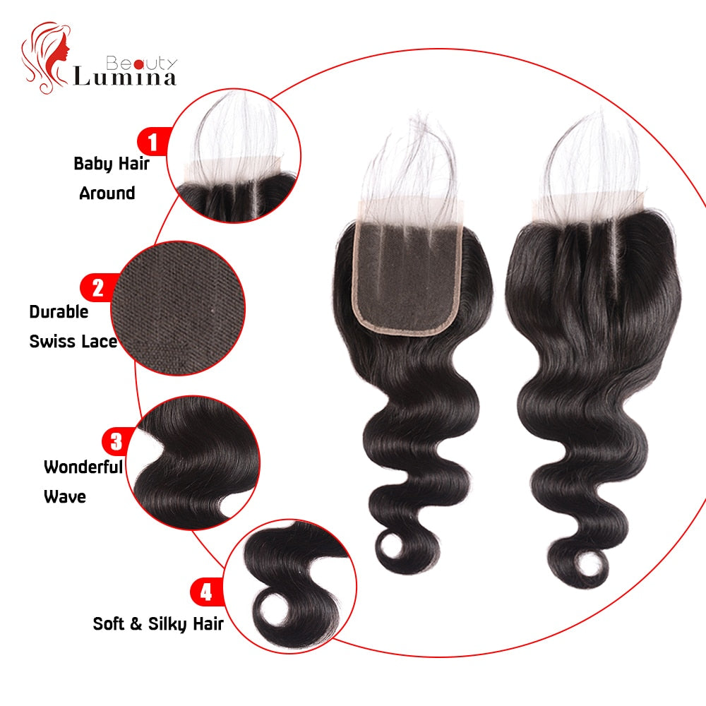 Body Wave Closure 4x4 Lace Closure Frontal Body Wave Frontal Natural Color Transparent Lace Frontal 100% Human Hair 8-22inches