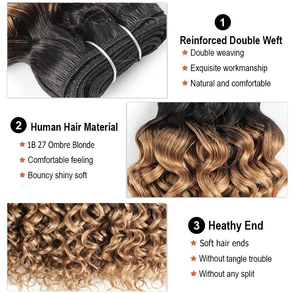 4/6 Bundles 50g/pc T 1B 27 Honey Blonde Ombre Brazilian Water Wave Brown Black Remy Human Hair Short Bob Style MOGUL HAIR