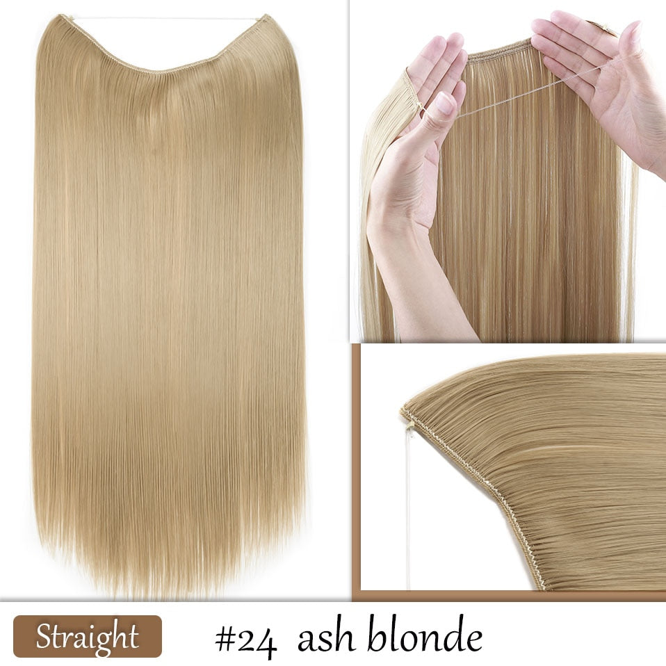 HAIRRO No Clip Wave Hair Extensions Pure Color Synthetic Natural Black Blonde One Piece False Hairpiece Fish Line Fake Hair