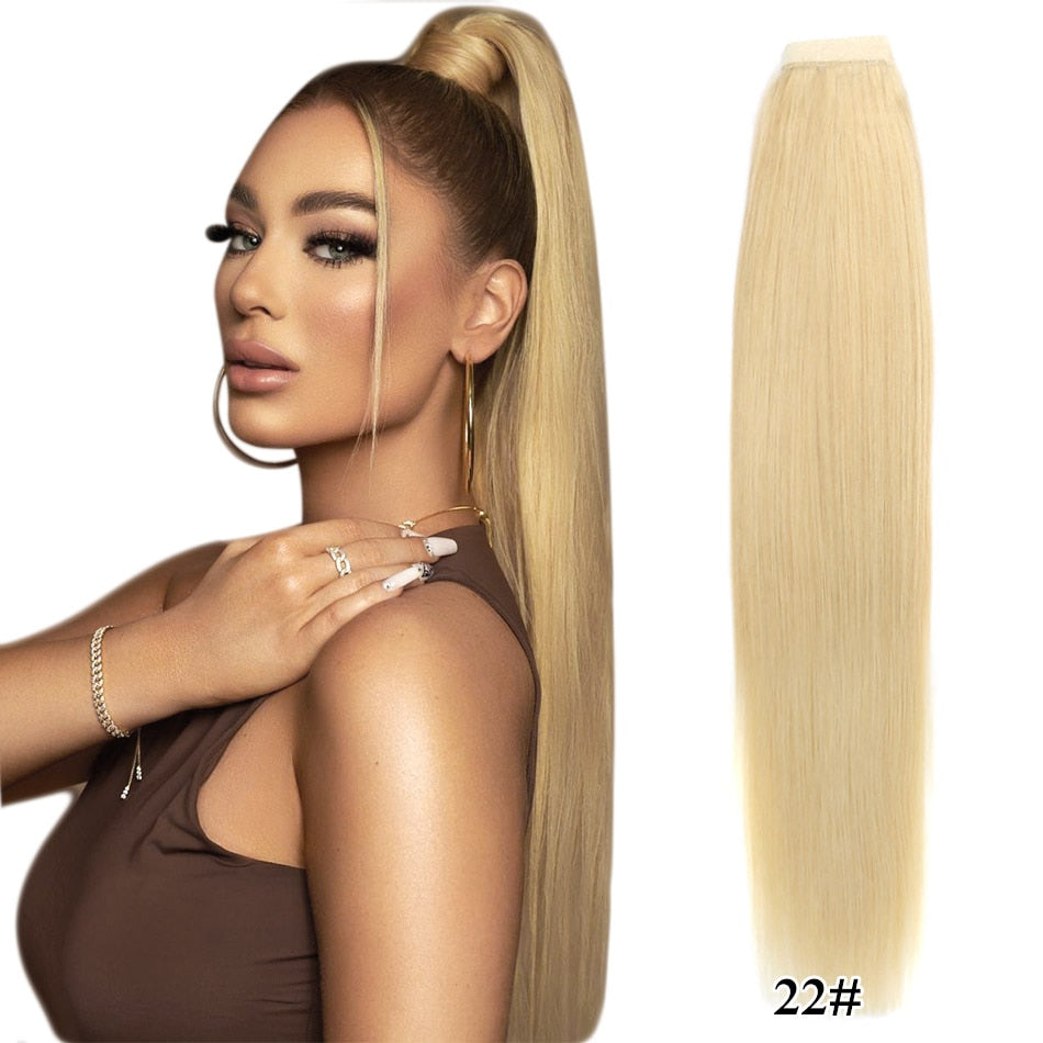 Real Beauty Ponytail Human Hair  Remy Hair Extensions European Warp Around Drawstring Clip Ins Ponytail Highlight Blonde Brown