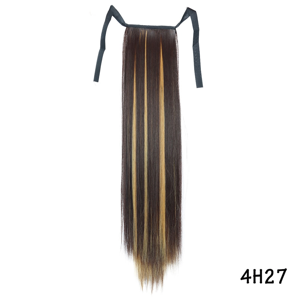 AZIR Long Straight Ponytail Hair Synthetic Extensions Heat Resistant Hair 22Inch Wrap Around Pony Hairpiece for Women