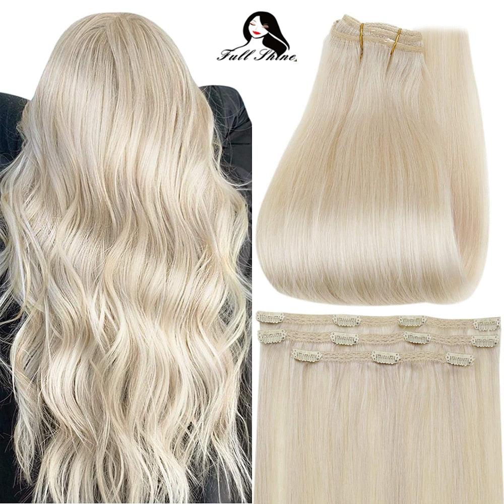 Full Shine 50 Grams Clip On Human Hair Extensions Ombre Color 3Pcs 100% Machine Remy Human Hair Hairpins Clip In Hair Extensions