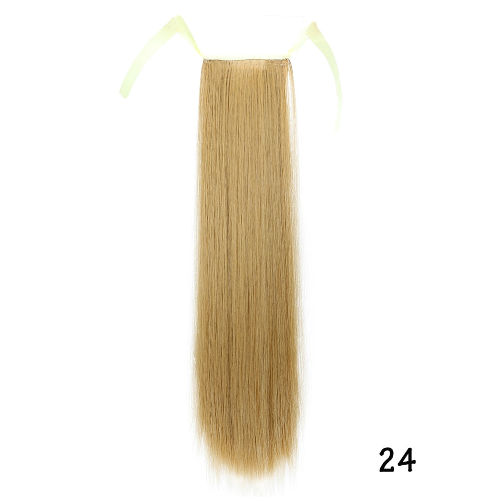 AZIR Long Straight Ponytail Hair Synthetic Extensions Heat Resistant Hair 22Inch Wrap Around Pony Hairpiece for Women