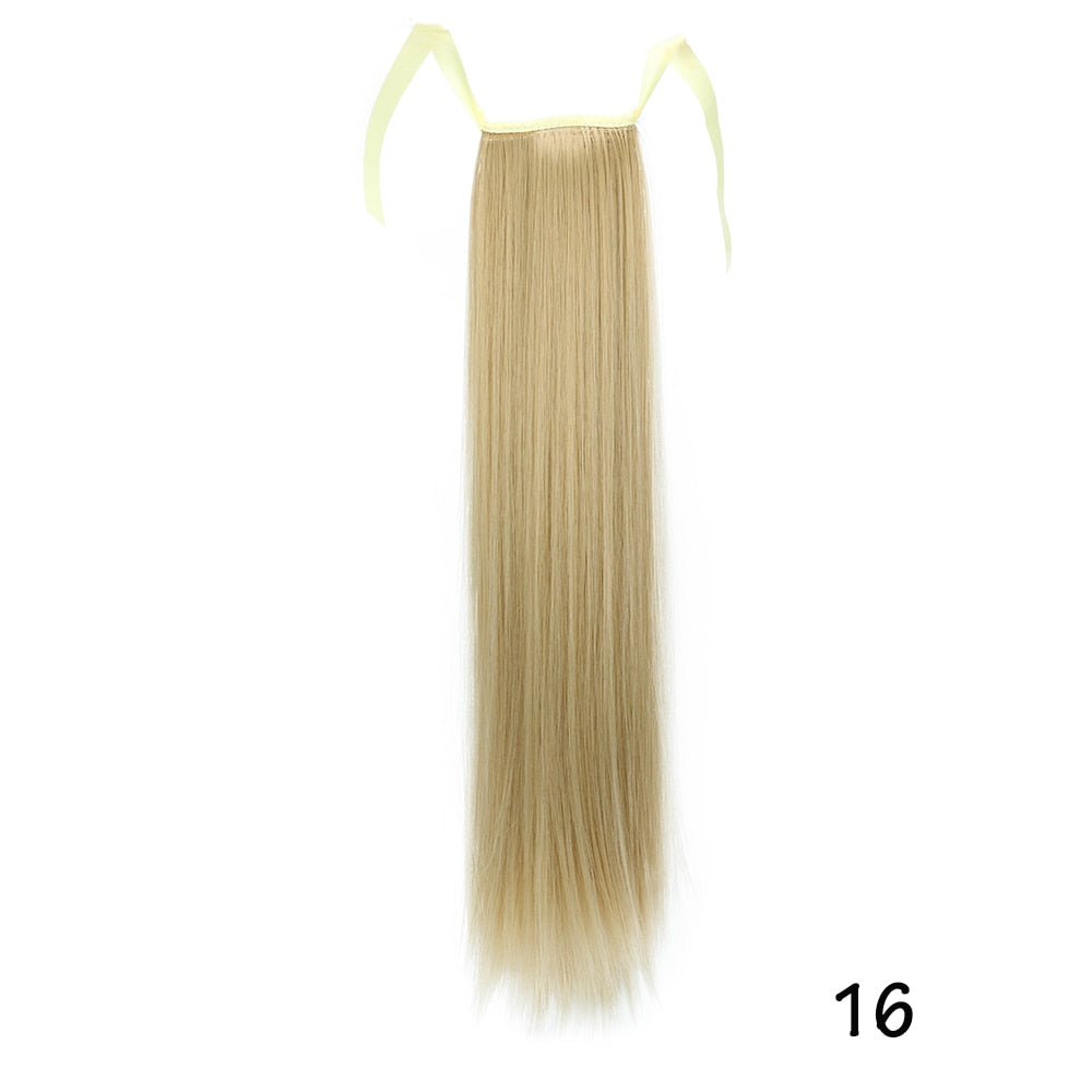 AZIR Long Straight Ponytail Hair Synthetic Extensions Heat Resistant Hair 22Inch Wrap Around Pony Hairpiece for Women