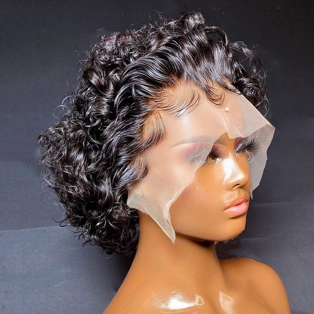 CEXXY Pixie Cut Wig Short Curly Human Hair Wigs Cheap Human Hair Wig 13X1 Transparent Lace Wig For Women Human Hair Pre Plucked