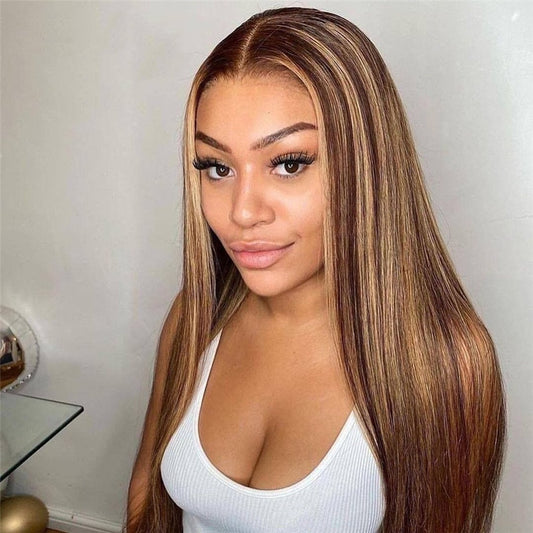 Highlight Wig Human Hair Straight Lace Front Wigs Bob Hd Transparent Lace Blonde Ombre Colored Human Hair Wigs For Women 32 Inch