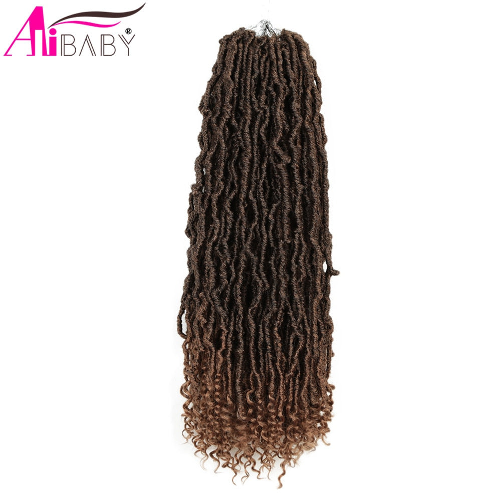 Alibaby Hair Goddess Nu Locs Crochet Hair Natural Curly Dreadlocks Hair Ombre Faux Locs Crochet Braids 20&quot; 21Strands/Pack