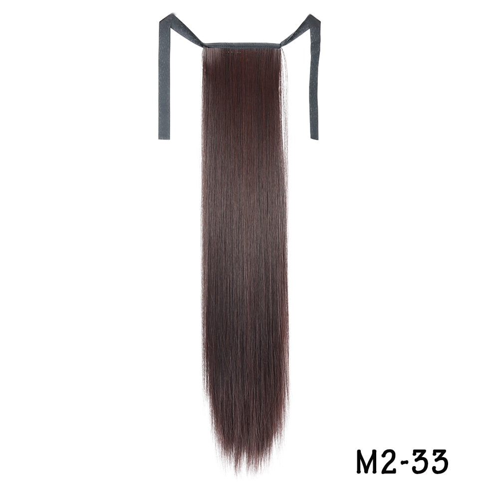 AZIR Long Straight Ponytail Hair Synthetic Extensions Heat Resistant Hair 22Inch Wrap Around Pony Hairpiece for Women