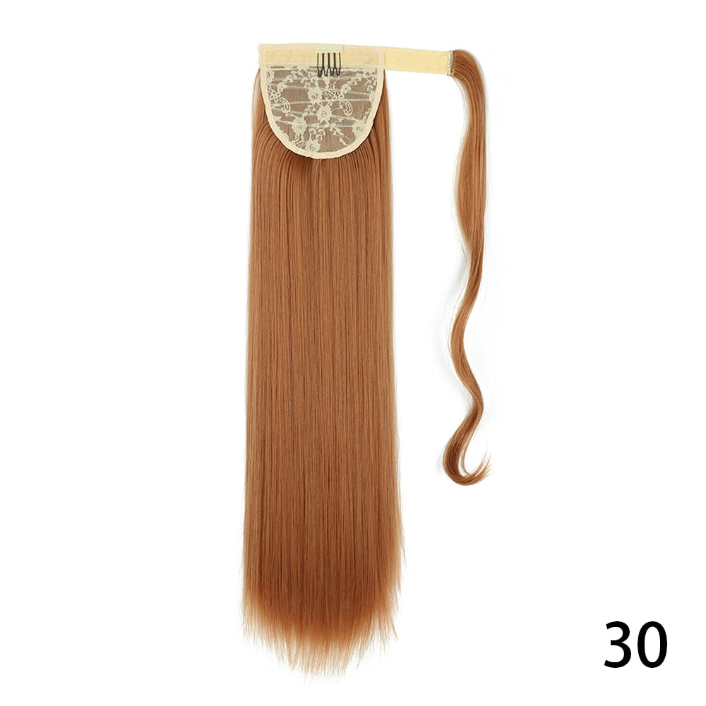 AZIR Long Straight Ponytail Hair Synthetic Extensions Heat Resistant Hair 22Inch Wrap Around Pony Hairpiece for Women