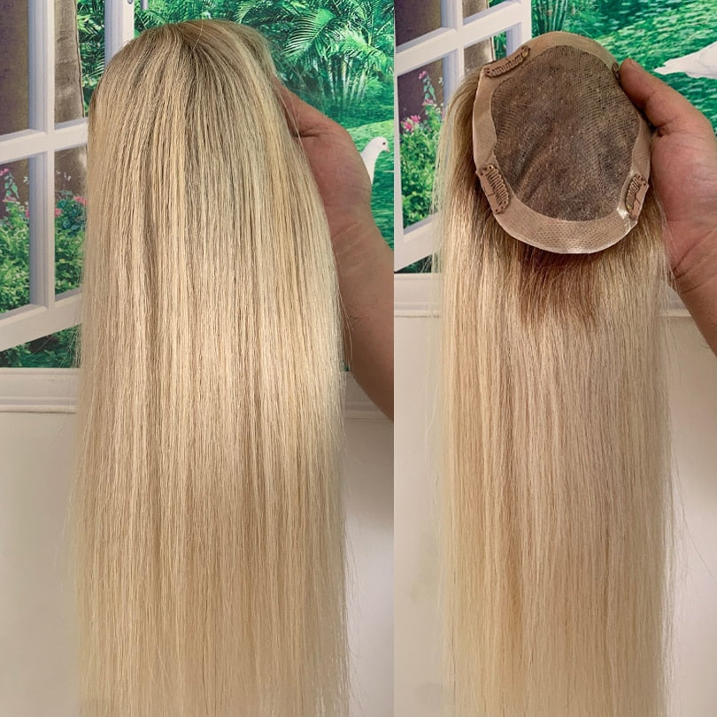 16*18 Virgin Human Hair Ombre Mini Topper Clip in Human Hair Toupee for Women European Hair Small Hairpiece for Thinning Hair