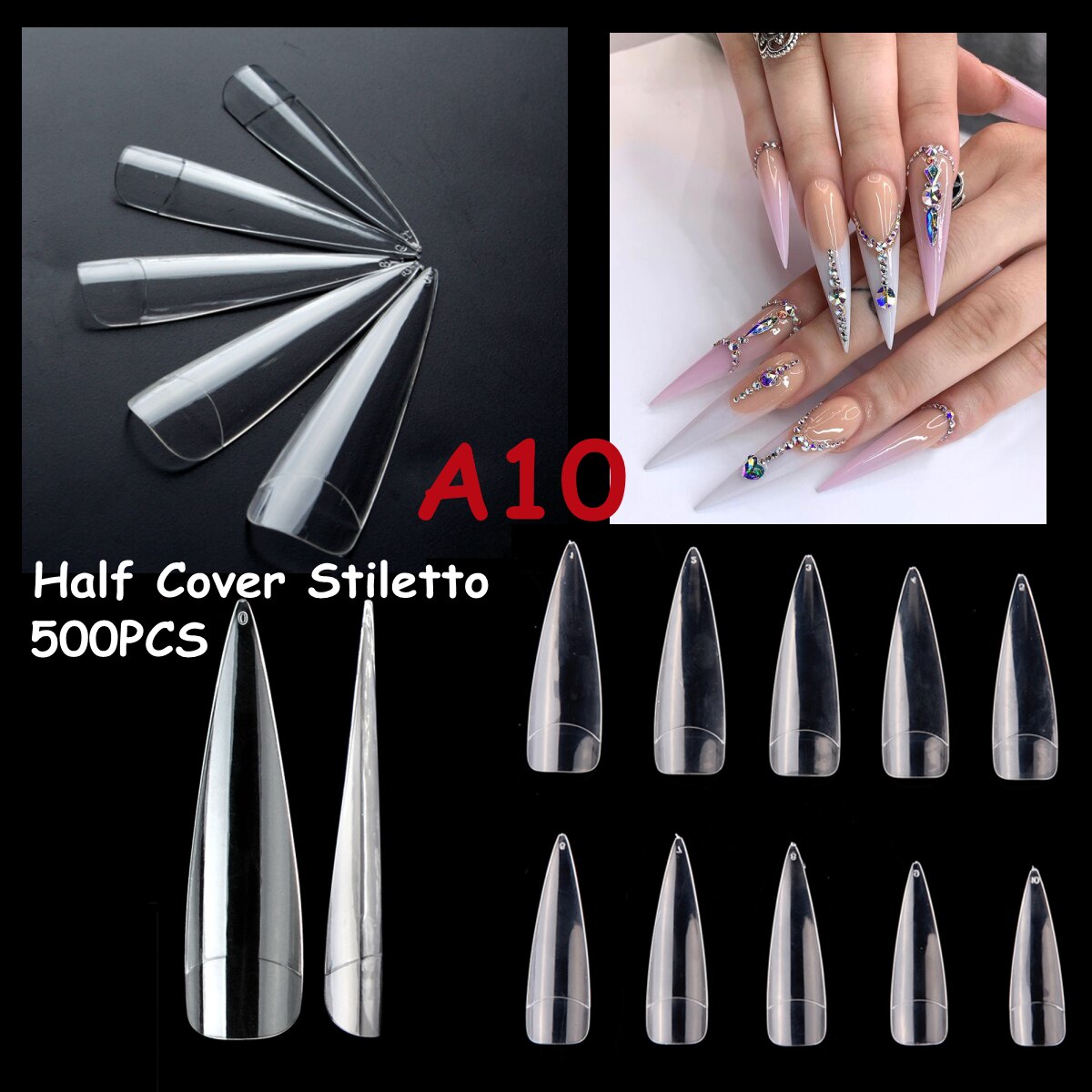 Makartt 500pcs Coffin Fake Nail Tips Clear Natural XXL Gel Tips Full Cover False Acrylic Stiletto Ballerina Nails Press on Nail