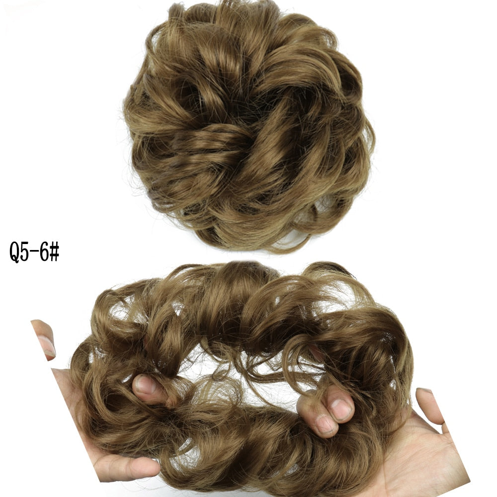 XINRAN Synthetic Curly Donut Chignon With Elastic Band Scrunchies Messy Hair Bun Updo Hairpieces Extensions for Women