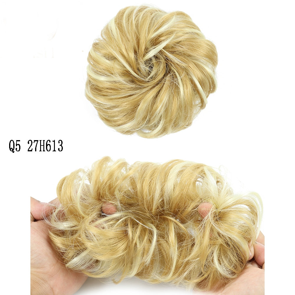 XINRAN Synthetic Curly Donut Chignon With Elastic Band Scrunchies Messy Hair Bun Updo Hairpieces Extensions for Women