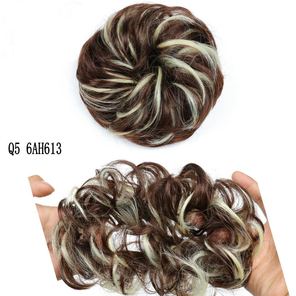 XINRAN Synthetic Curly Donut Chignon With Elastic Band Scrunchies Messy Hair Bun Updo Hairpieces Extensions for Women