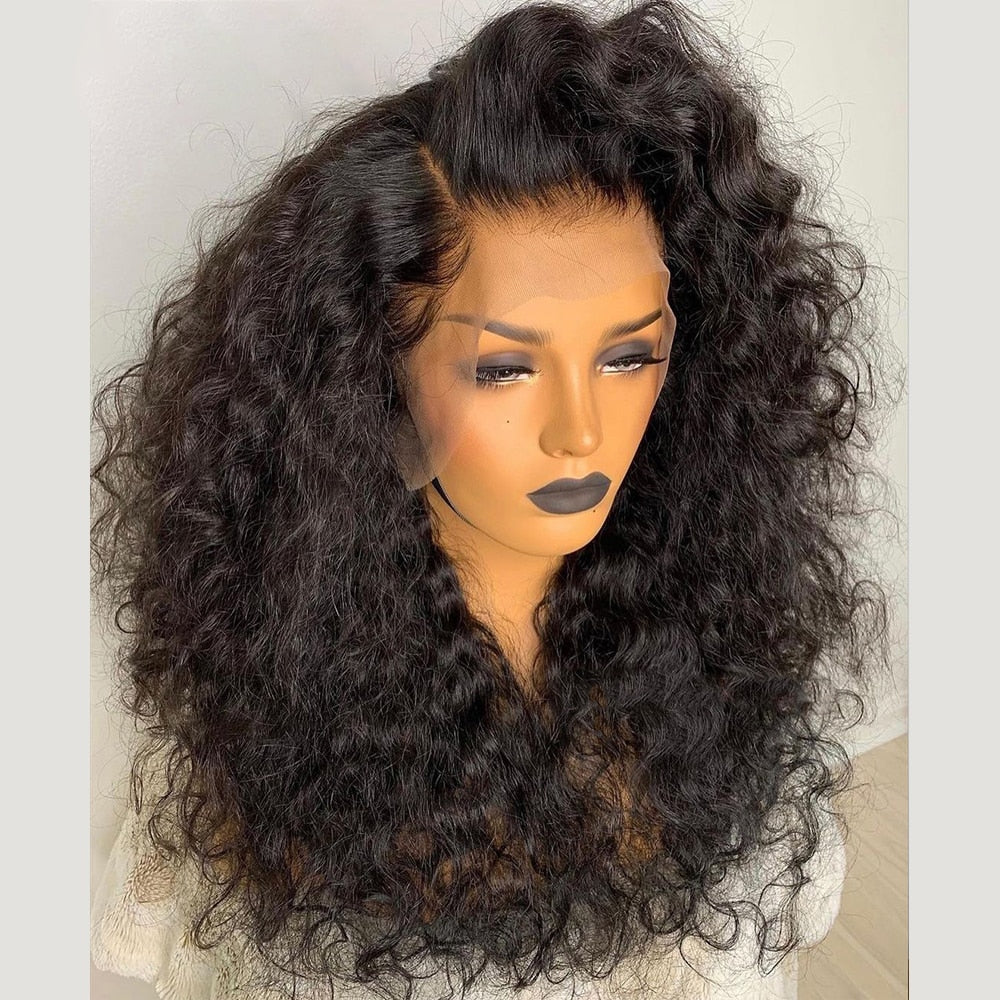 Natural Soft 26Inch 180 Density Long Kinky Curly Black Loose Curly Lace Front Wig For Women With BabyHair Heat Resistant Daily