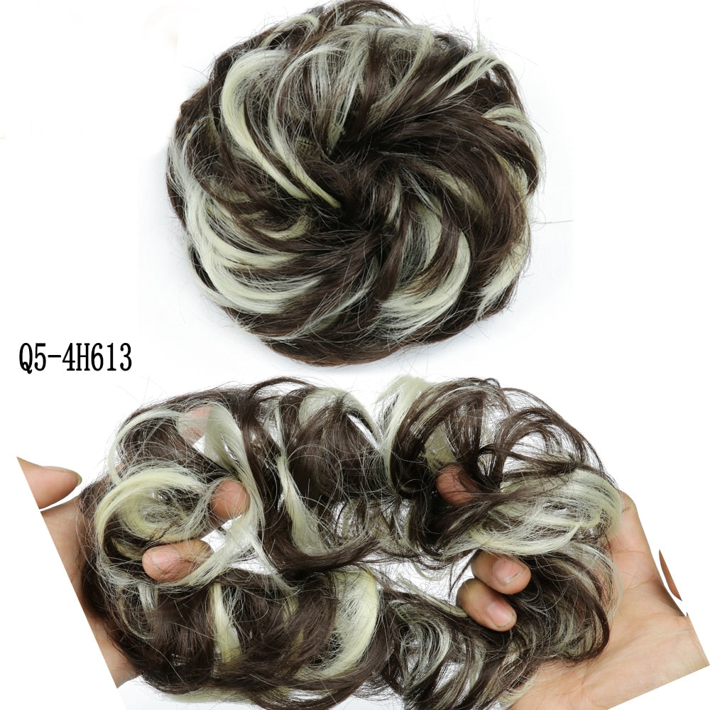 XINRAN Synthetic Curly Donut Chignon With Elastic Band Scrunchies Messy Hair Bun Updo Hairpieces Extensions for Women