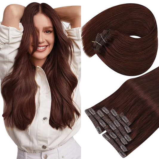 VeSunny Clip In Hair Extension Human Hair Highlight Blonde Color Seamless 105g/7pcs Double Weft Natural Human Hair Extension