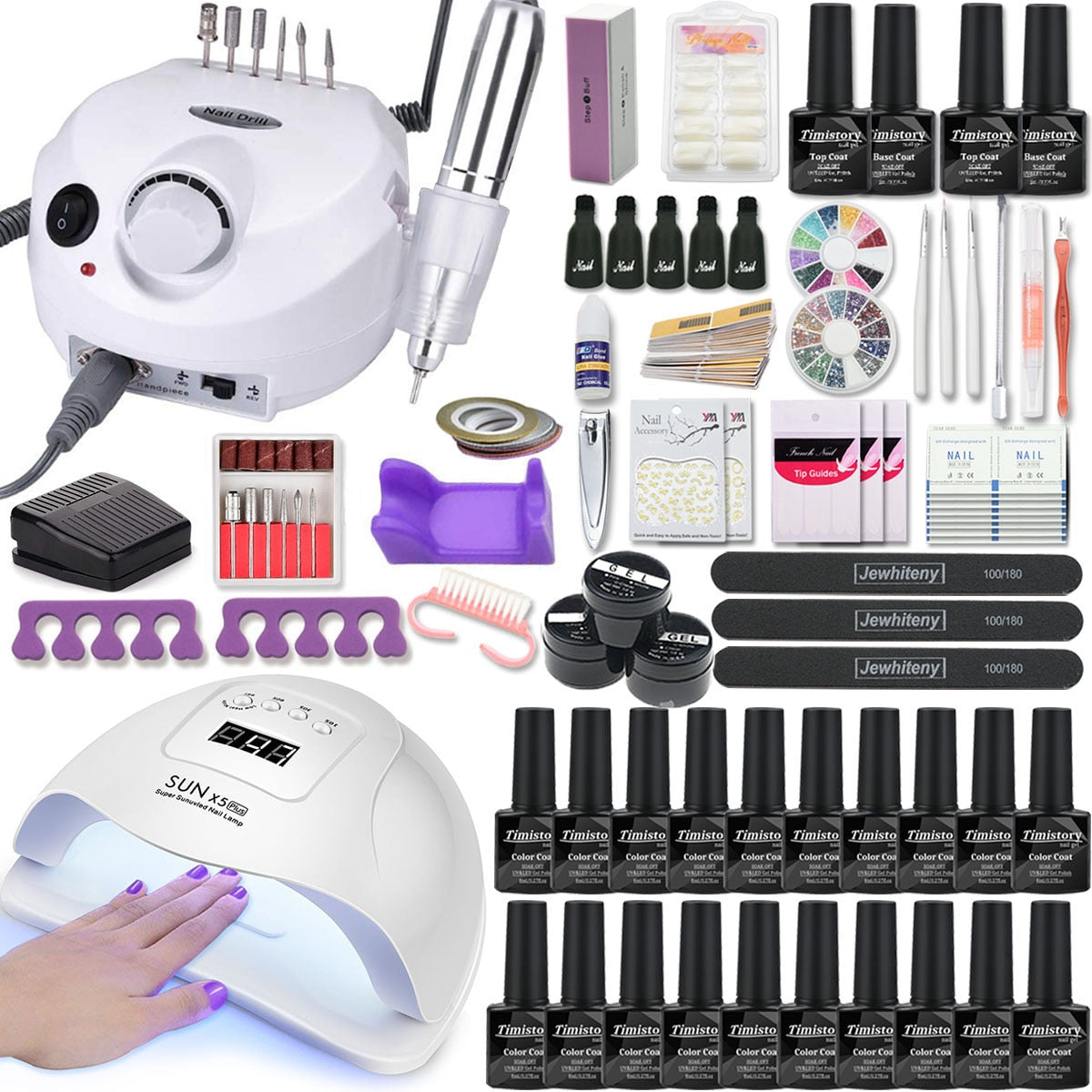 Nail Set with Nail Lamp Manicure Set 40/30/20/10 Color UV Polish Gel Nail Kit Tool Set with Nail Files Nail Drill Machine