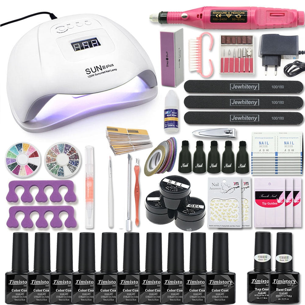 Nail Set with Nail Lamp Manicure Set 40/30/20/10 Color UV Polish Gel Nail Kit Tool Set with Nail Files Nail Drill Machine