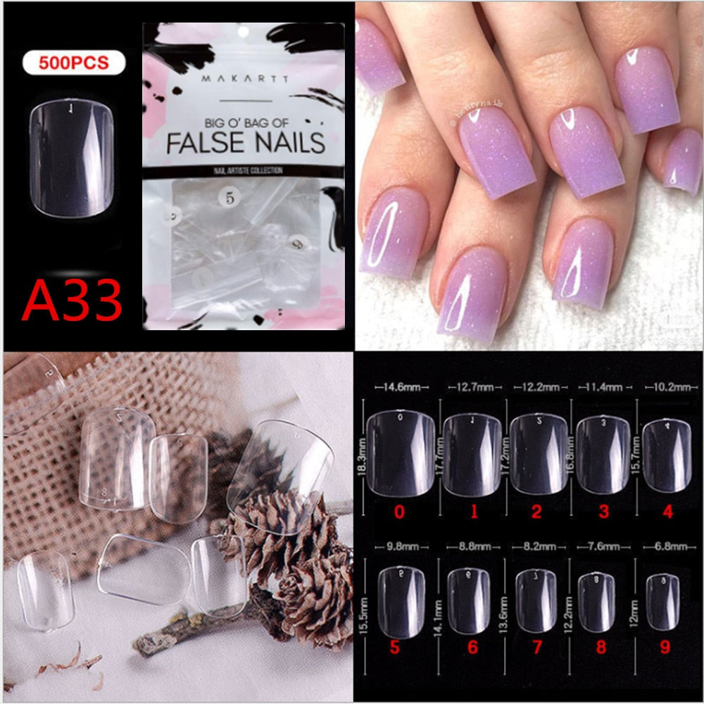 Makartt 500pcs Coffin Fake Nail Tips Clear Natural XXL Gel Tips Full Cover False Acrylic Stiletto Ballerina Nails Press on Nail