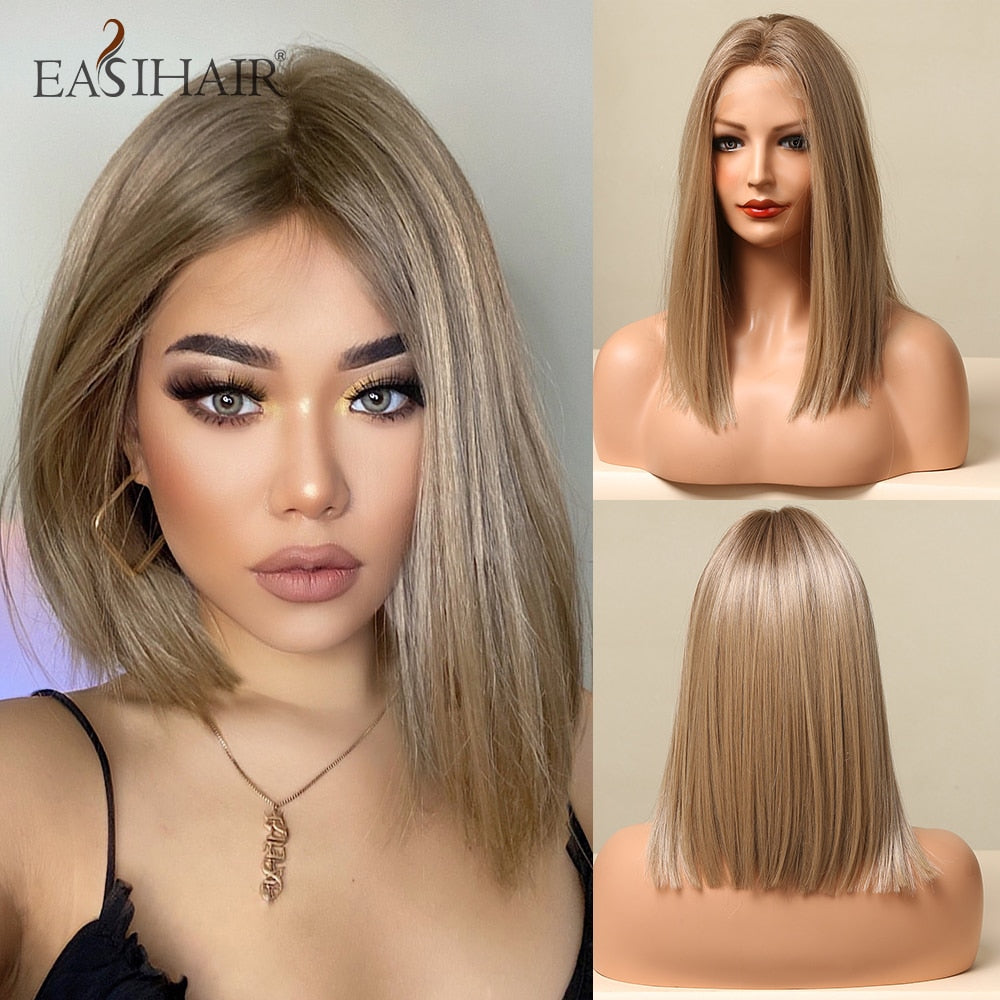 EASIHAIR Straight Blonde Lace Front Synthetic Wigs with Baby Hair Long Women&#39;s Lace Wigs High Density Natural Wig Heat Resistant