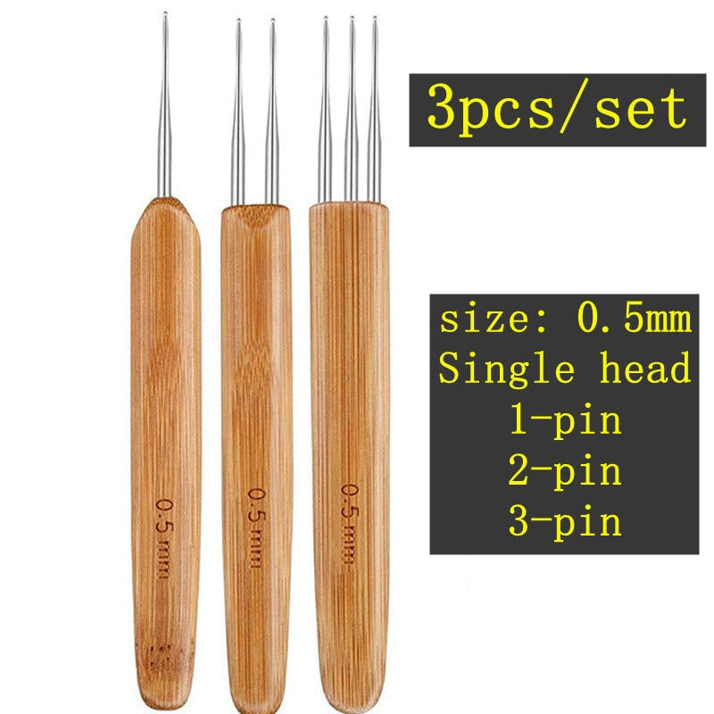 1Pcs/Lot 1-2 Hook 1-3 Hooks Style Dreadlock Needle for Braid 0.5Mm 0.75Mm Natural Bamboo Dread-Lock Hair Weaving Tool