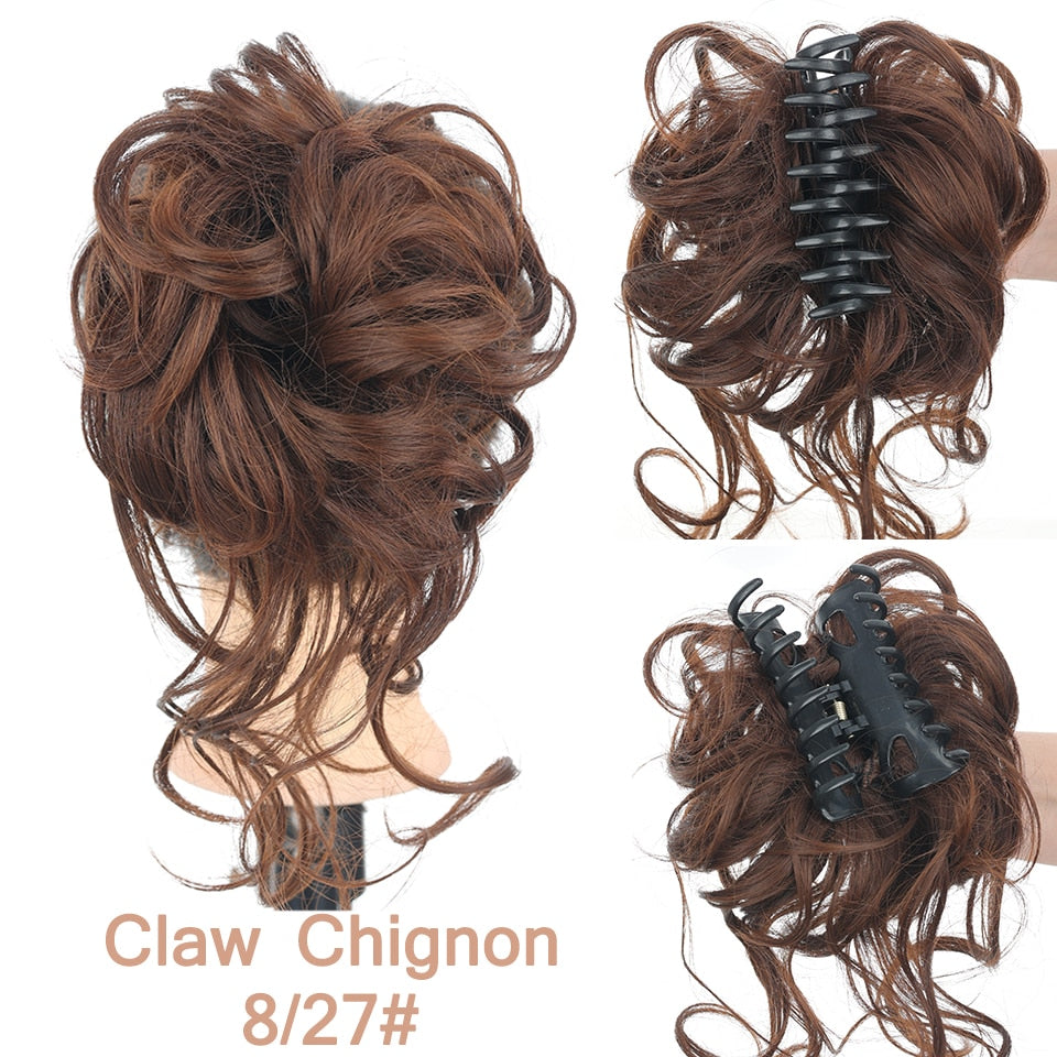 LUPU Synthetic Hair Bun Chignon Messy Curly Hair Band Elastic Scrunchy False Hair Pieces For Women Hairpins Black Brown