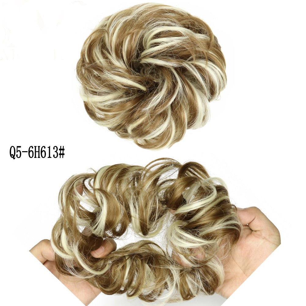 XINRAN Synthetic Curly Donut Chignon With Elastic Band Scrunchies Messy Hair Bun Updo Hairpieces Extensions for Women