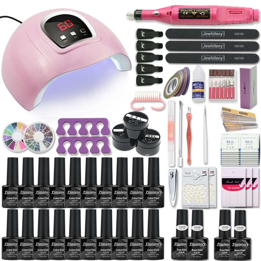 Nail Set with Nail Lamp Manicure Set 40/30/20/10 Color UV Polish Gel Nail Kit Tool Set with Nail Files Nail Drill Machine